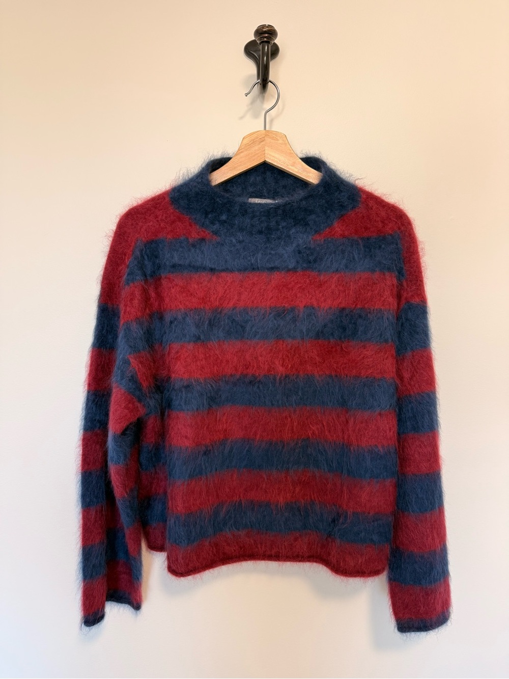 J.Crew NWT 100% Cashmere Navy & Maroon Striped Sweater | Small
